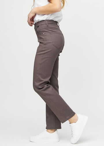 Regular jeans for women in grey-brown, color Thunders. Side view on a model.