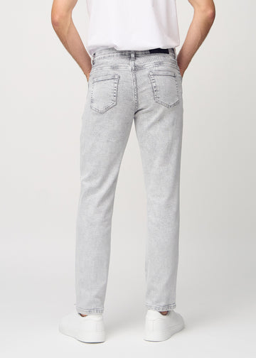 Light grey denim regular jeans seen from the back, so the entire product can be seen.