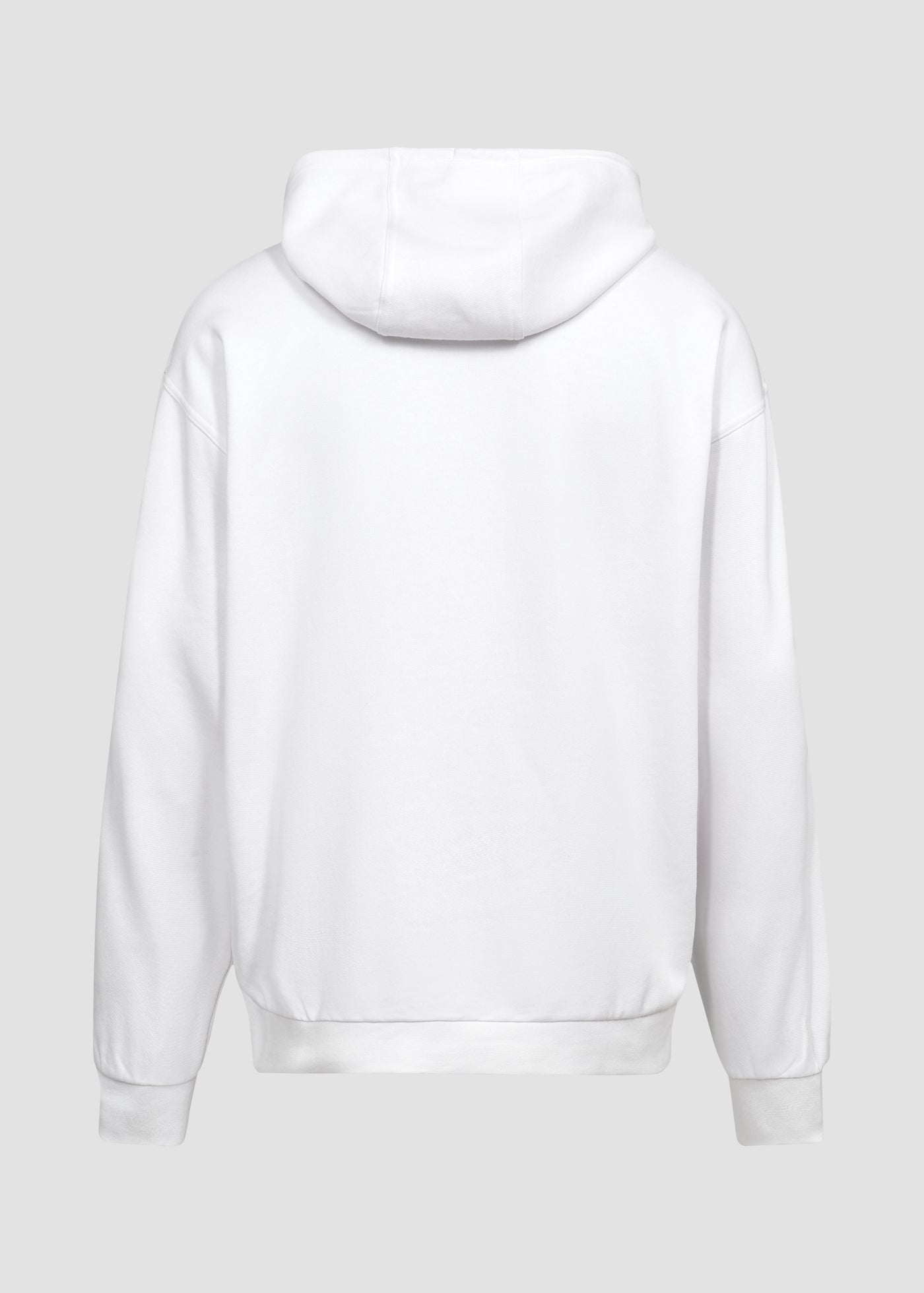 Hvid unisex hoodie fra Perfect Jeans, set bagfra.