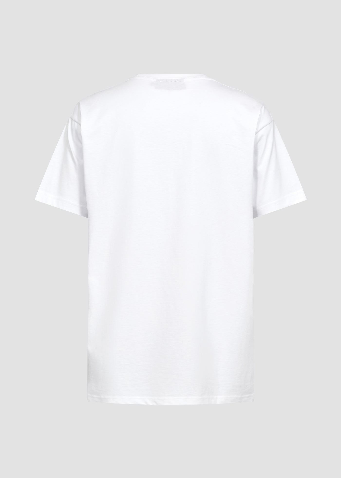 Hvid unisex t-shirt fra Perfect Jeans, set bagfra.