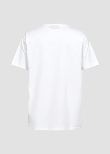Hvid unisex t-shirt fra Perfect Jeans, set bagfra.